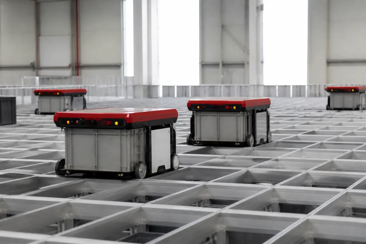 Robots autonomes de stockage sur réseau métallique dans un entrepôt automatisé de TGW