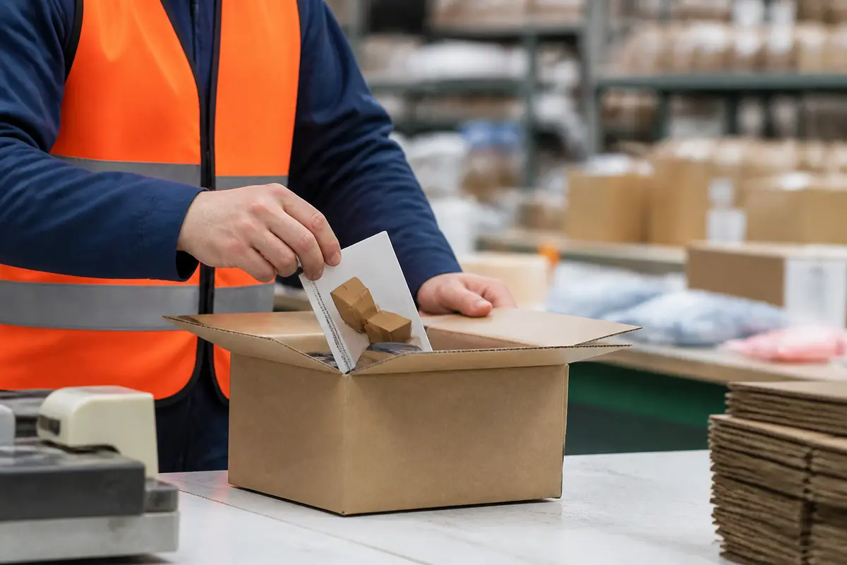 Un ouvrier emballe un produit dans un carton d'asilage logistique en entrepôt