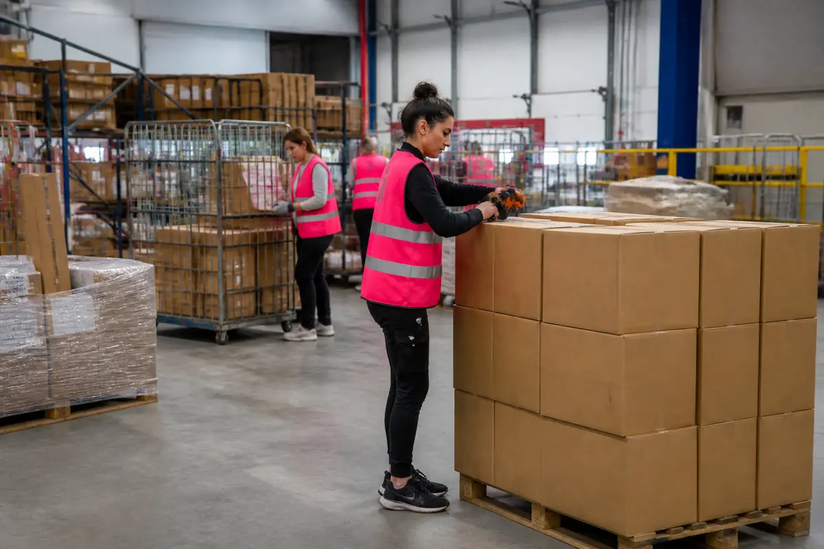 Travail dans un entrepôt Vente-Privée avec préparation de colis pour la logistique efficace