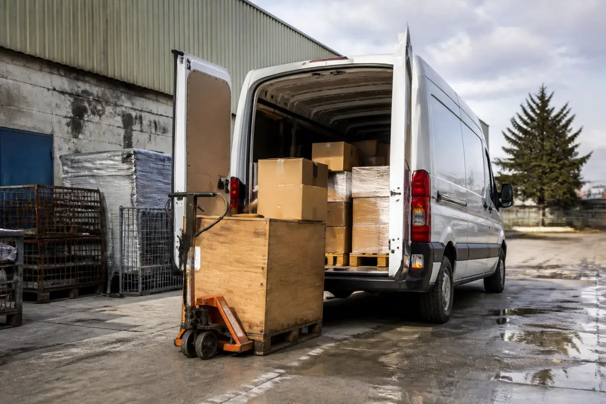Camionnette chargée de cartons pour l'affrètement de transport efficient de marchandises.