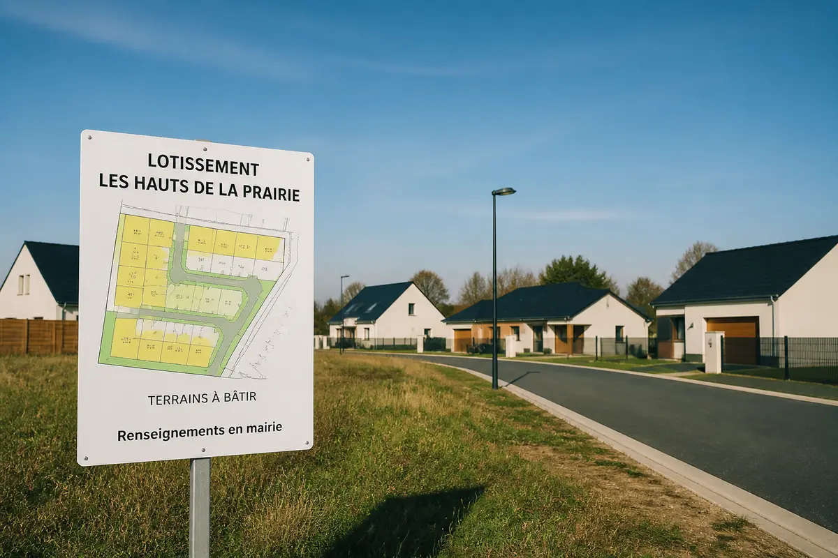 Lotissement résidentiel moderne avec panneau de localisation pour l'allotissement des Hauts de la Prairie