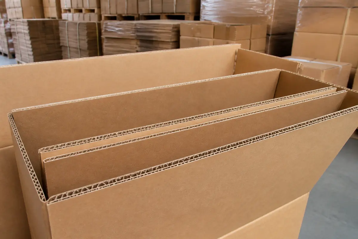 Empilement de cartons d'expédition en entrepôt pour emballage et transport efficace